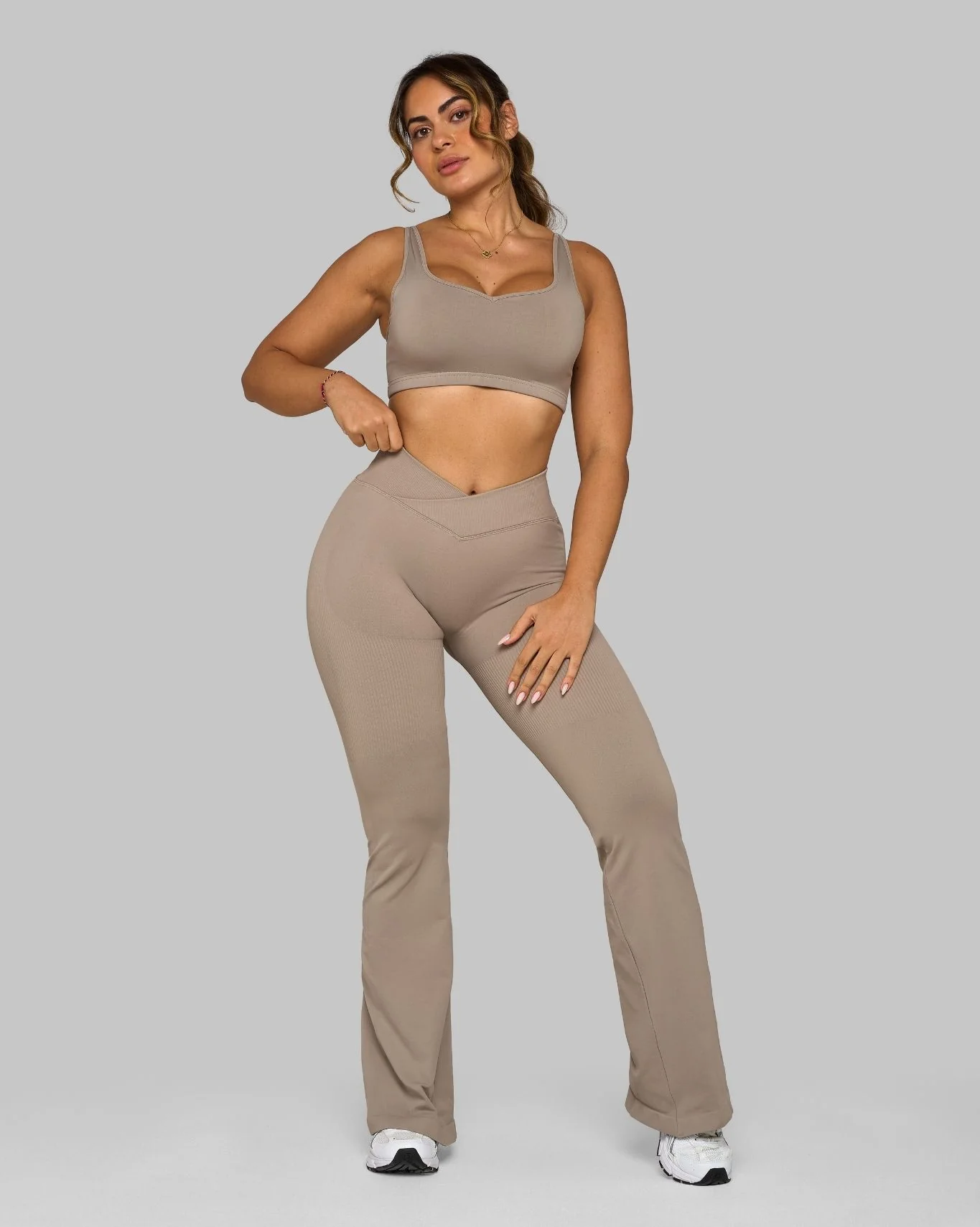 Elevate™ Sculpting Mid V-Waist Flare Leggings | Latte - Image 3