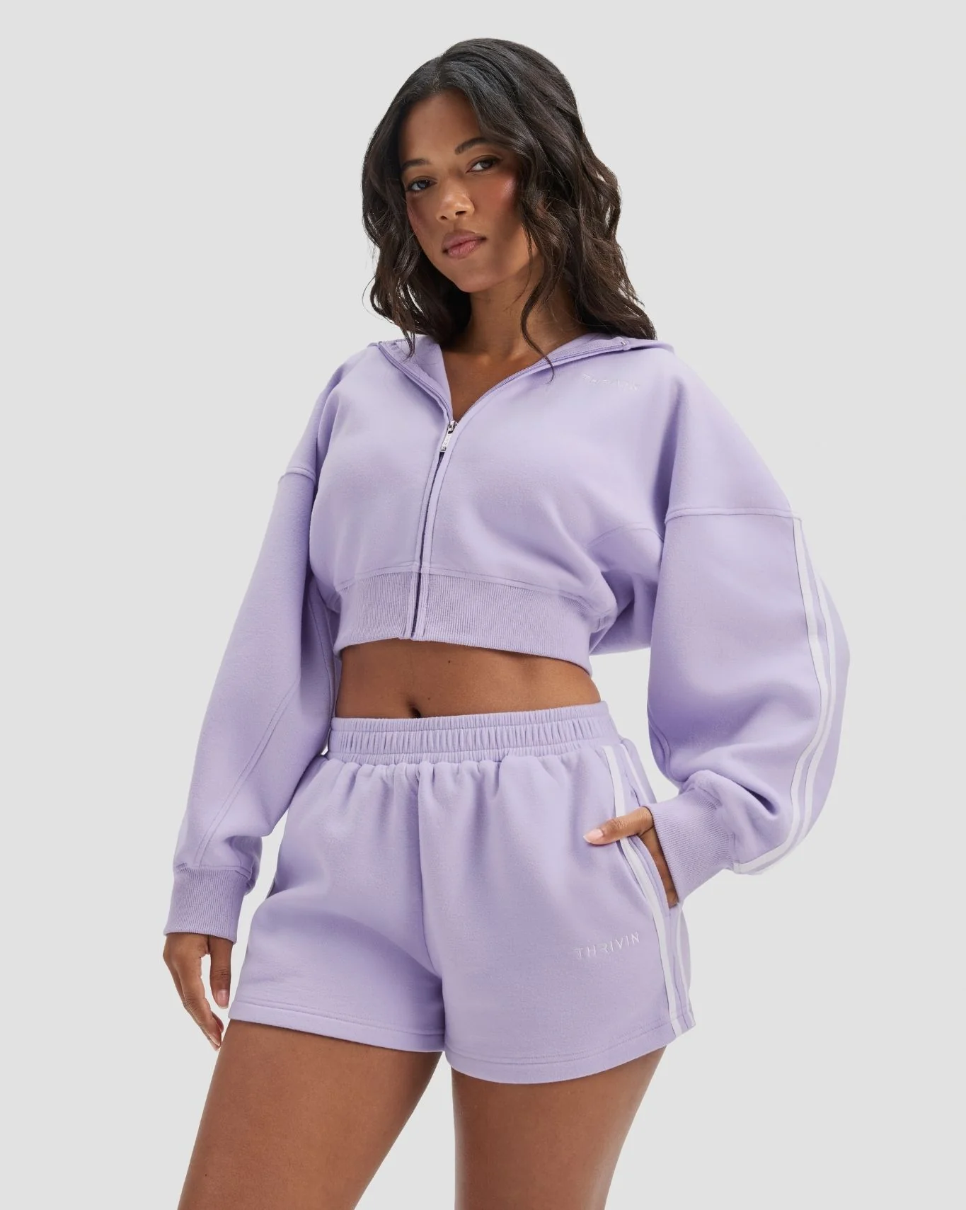 Essential Jersey Stripe Zip Up Jacket | Lilac - Image 3